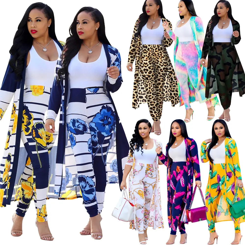 

hot sale two piece with long coat printing jumpsuit woman 2021