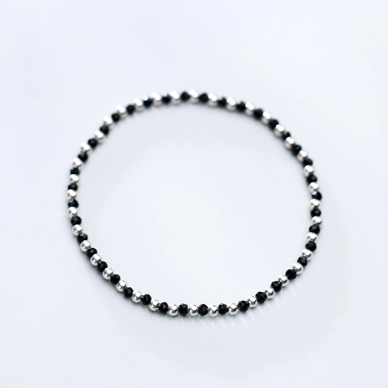 

B1414 Top Sellers For Amazon Hip Hop Jewelry 925 Sterling Silver Elastic Black Spinel Rope Bead Bracelet