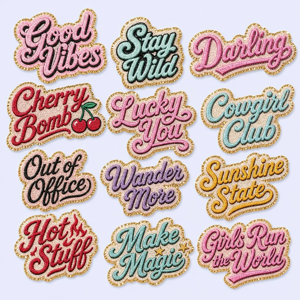 Typographic Slogan Sequin Patches Collection