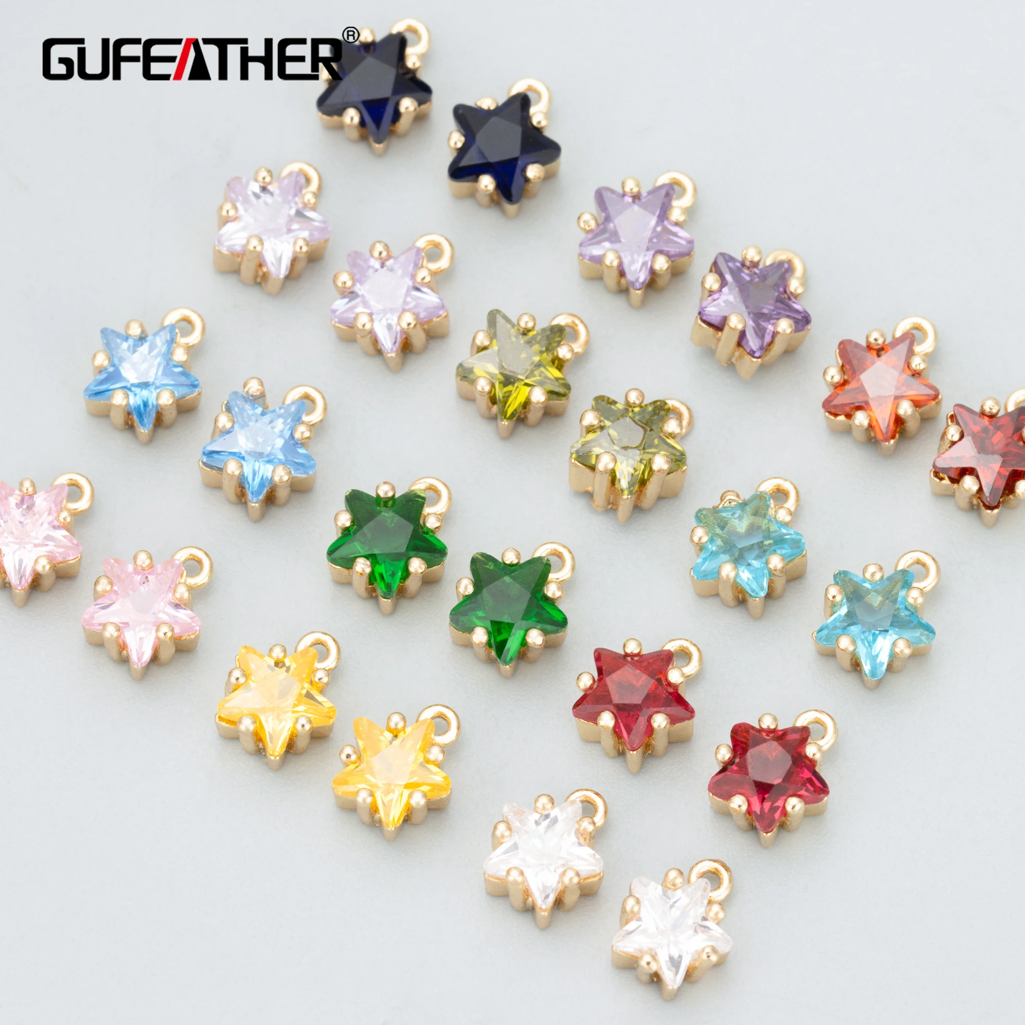 

MC24 jewelry accessories18k gold platednickel freecopperzirconsstar charmsdiy pendants6pcs/lot