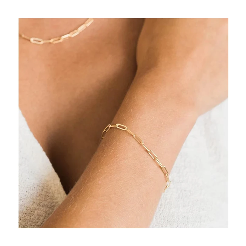 EManco Adjustable Stainless Steel Chain Bracelet Minimalist Square Paperclip Gold Plated for Women's Fashionable Bulk Gift Idea