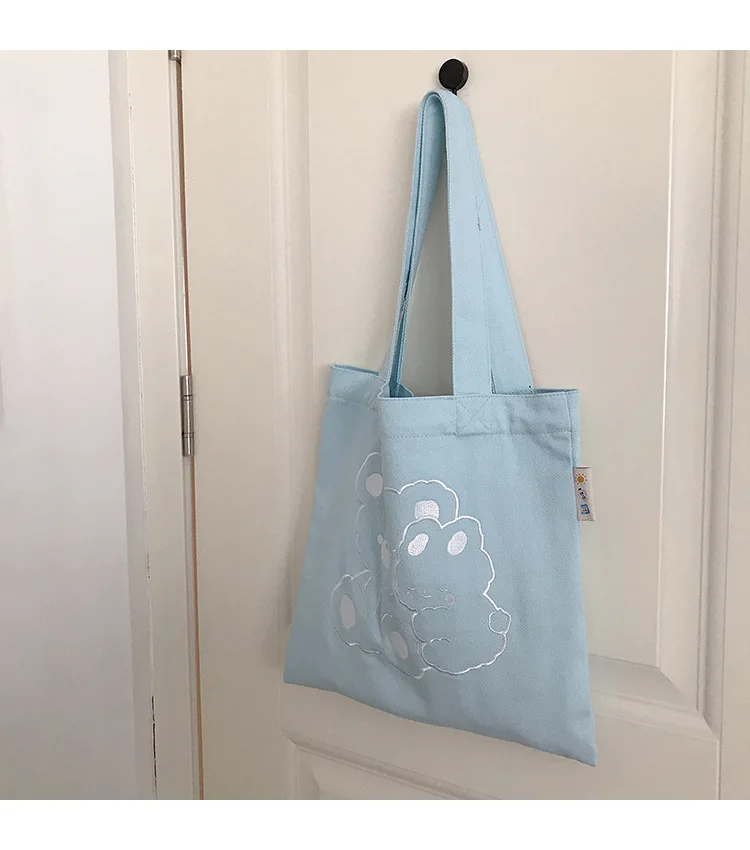 

2021 Summer fashion Custom casual large Capacity handbag College style Cartoon Women single Shoulder Canvas Bag Wholesale
