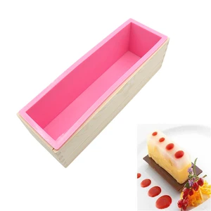 Image of Non-stick Food Grade Reusable 1200ML Rectangle Baking Tool Cake/Soap Mold Silicone With Wooden Box Silicone Handmade Soap Molds