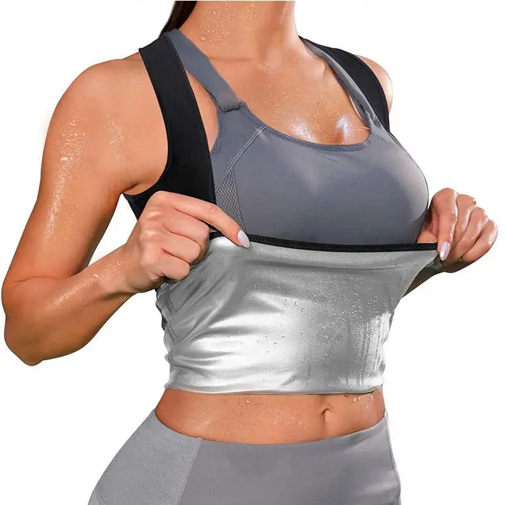 

2021 New Arrival Women Shaper Body Building Coat U-shaped Super Sweat Fat Burner Slimming Sweat Sauna Vest, Black+silver