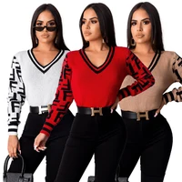 

GX575 Fashion women's V-neck F letter ladies knit sweater