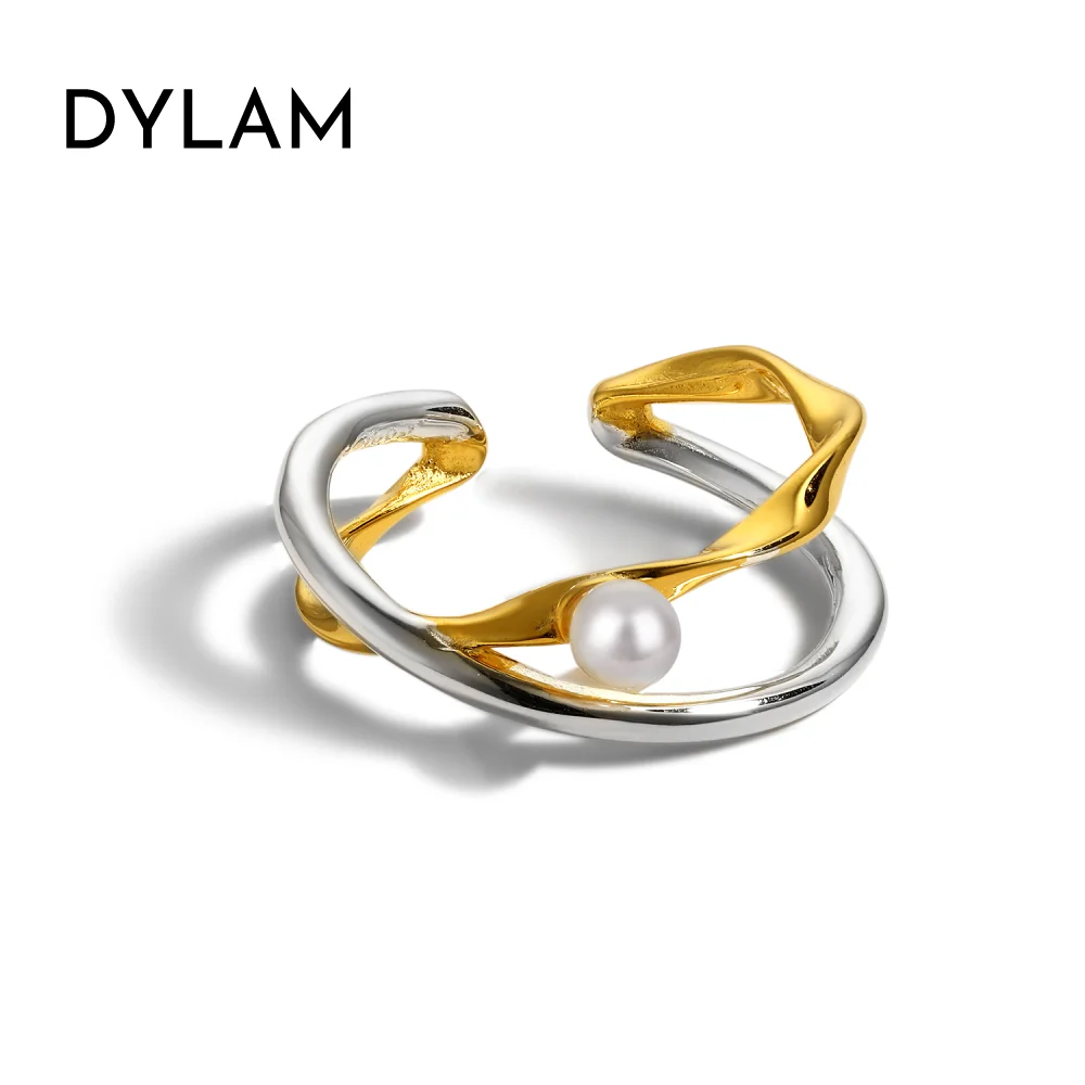 

Dylam Metallic Style Fashion 18K Gold Plated Pearl Eternity Minimalist 925 Silver Women Wedding Band Rings Jewelry