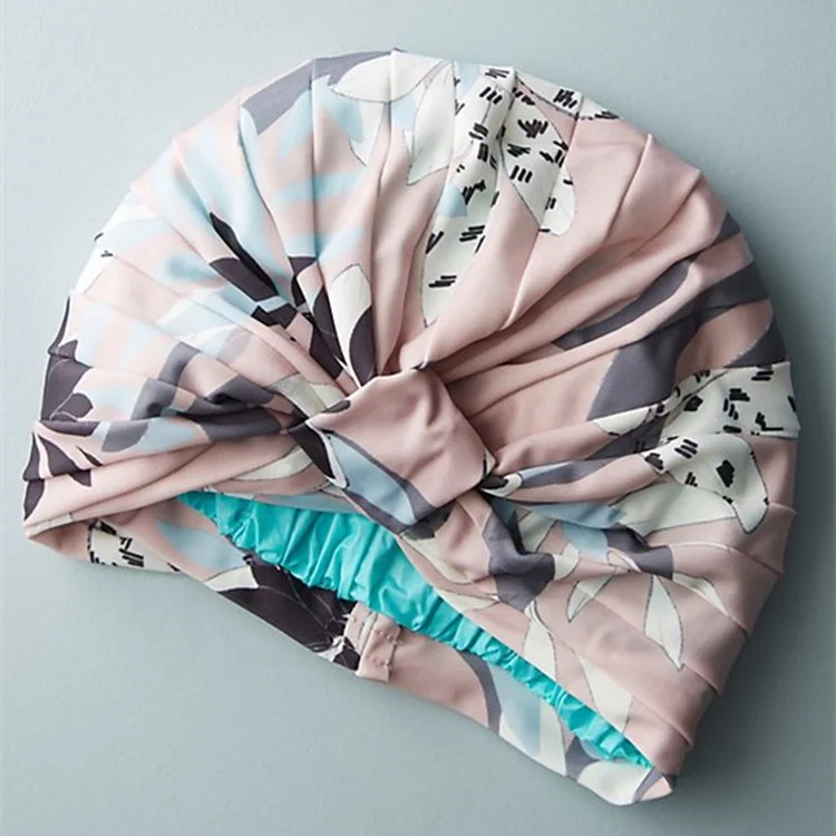 
2019 Reusable Luxury Quick-drying Polyester Waterproof Soft Shower Cap Double Layer Nylon Shower Cap for women 