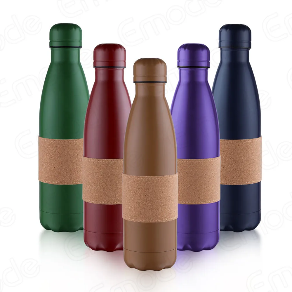 

Eco-Friendly BPA Free Double Wall Reusable Recycled Vacuum Thermal Water Flask With Cork Sleeve For Sports Gym Travel Yoga Camp