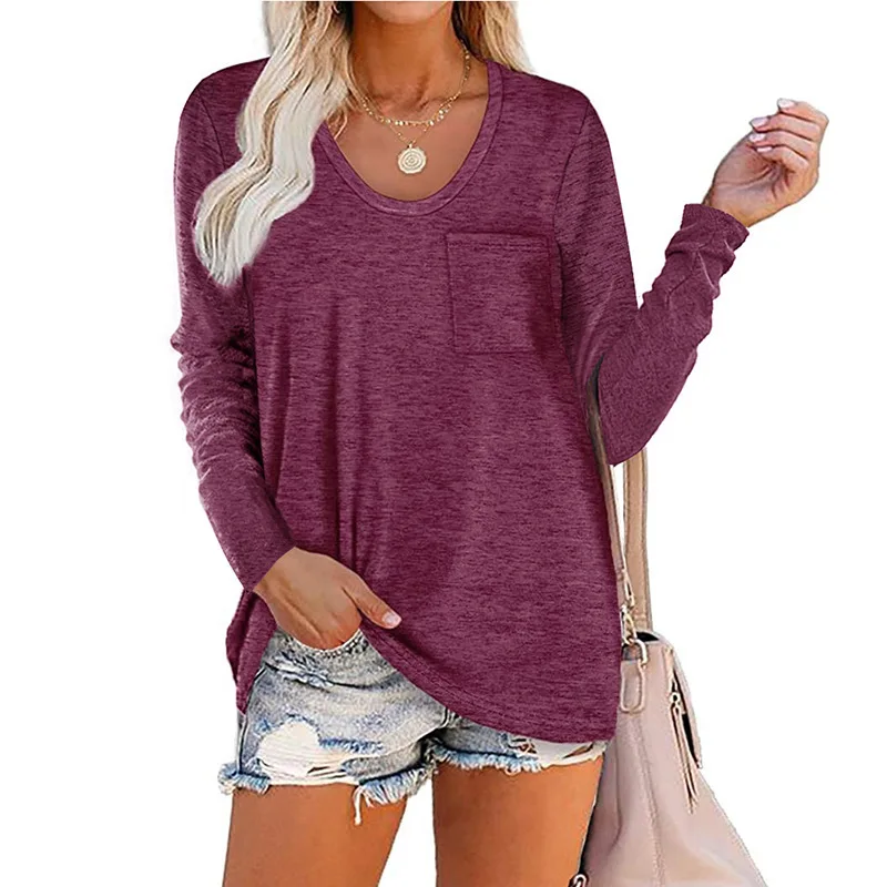

Blank white t shirt for women soft fabric O Neck Long sleeve tshirt