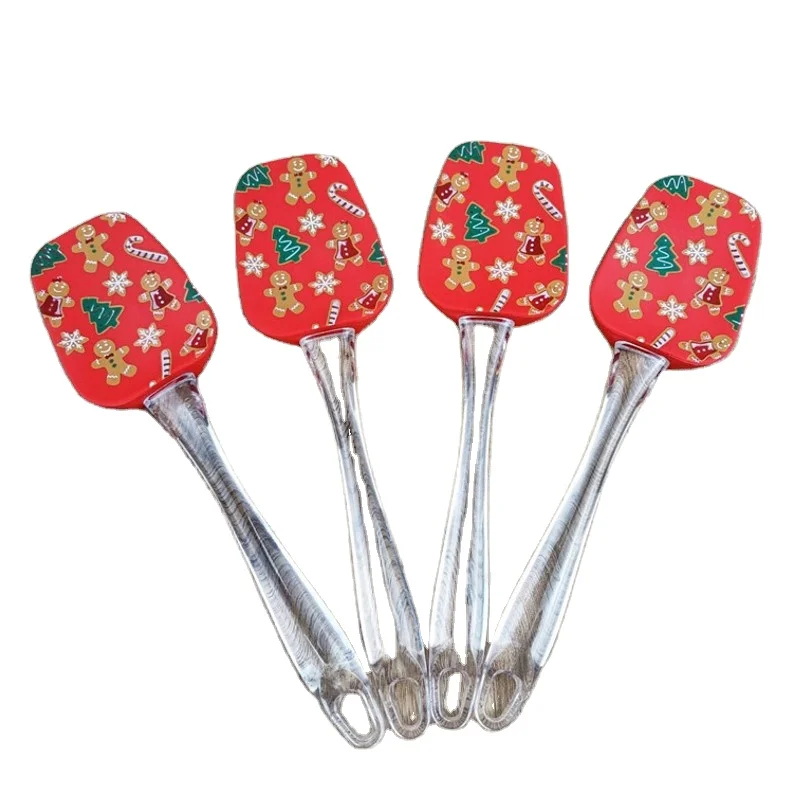 

Christmas Pattern Silicone Spatula Christmas Cake Decorating Spatulas with clear Handle Snowman Christmas tree Gingerman Pattern, Custom color