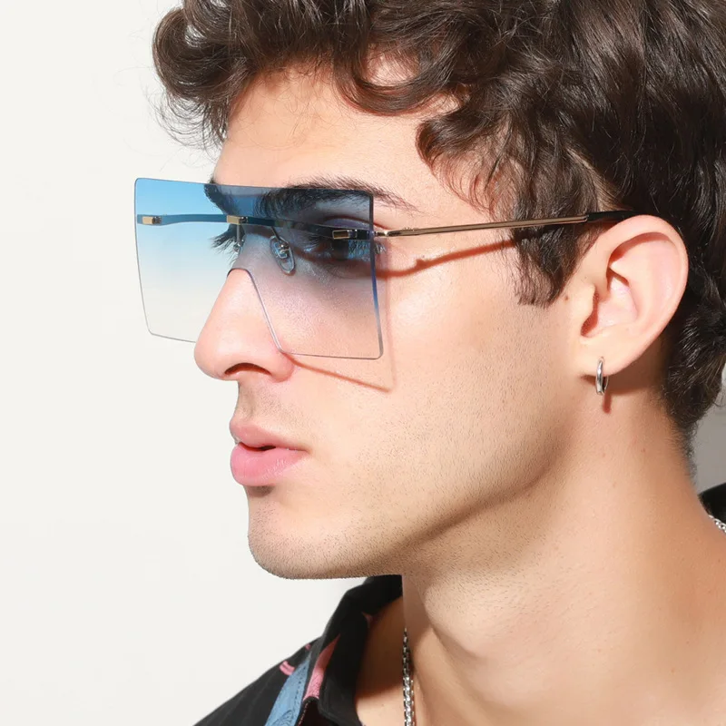 

Female Quality Square Rimless Shades Oversized Dark Sunglasses