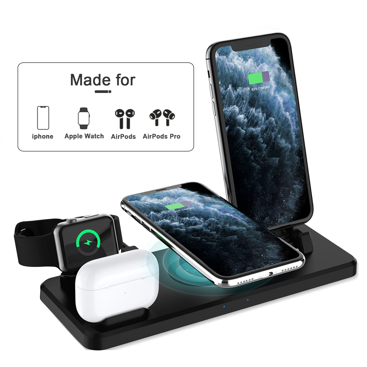 

6 in 1 Multi Devices 15W Fast Wireless Charging Dock Station Phone Holder Charger