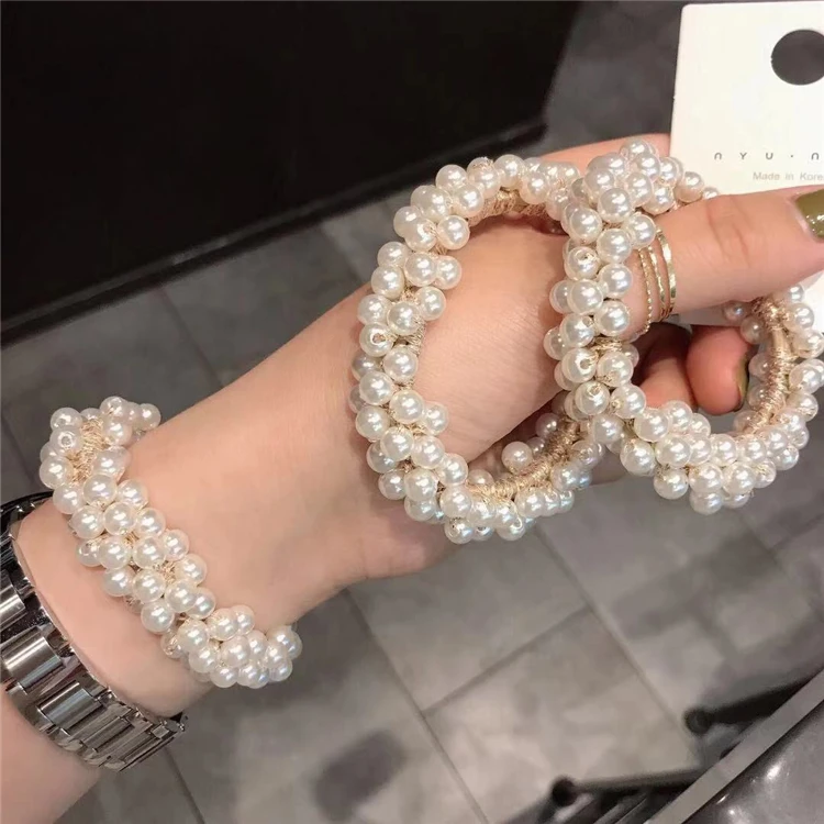 

Women Elegant Pearl Hair Ties Beads Girls Rubber Bands Ponytail Holders Hair Accessories Elastic Hair Band, As the pic