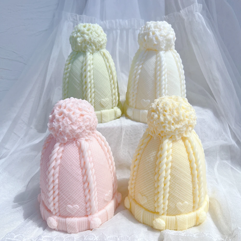 Christmas Winter Knitted Hat Candle Silicone Mold Bobble Cap Cake Molds Knit Santa Hat Soy Wax for Xmas Eve Home Decorating