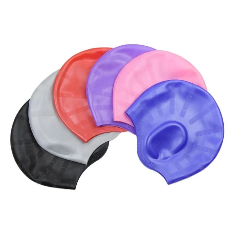 

Adults Swimming Caps Men Women Long Hair Waterproof Cap Diving Large Silicone Hat Protect Swim Ear Pool, Multi-colored