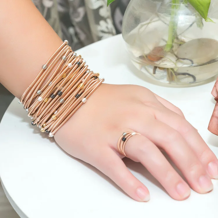 

AmorYubo jewelry bead bracelet charm rose gold plated bead spring bracelet