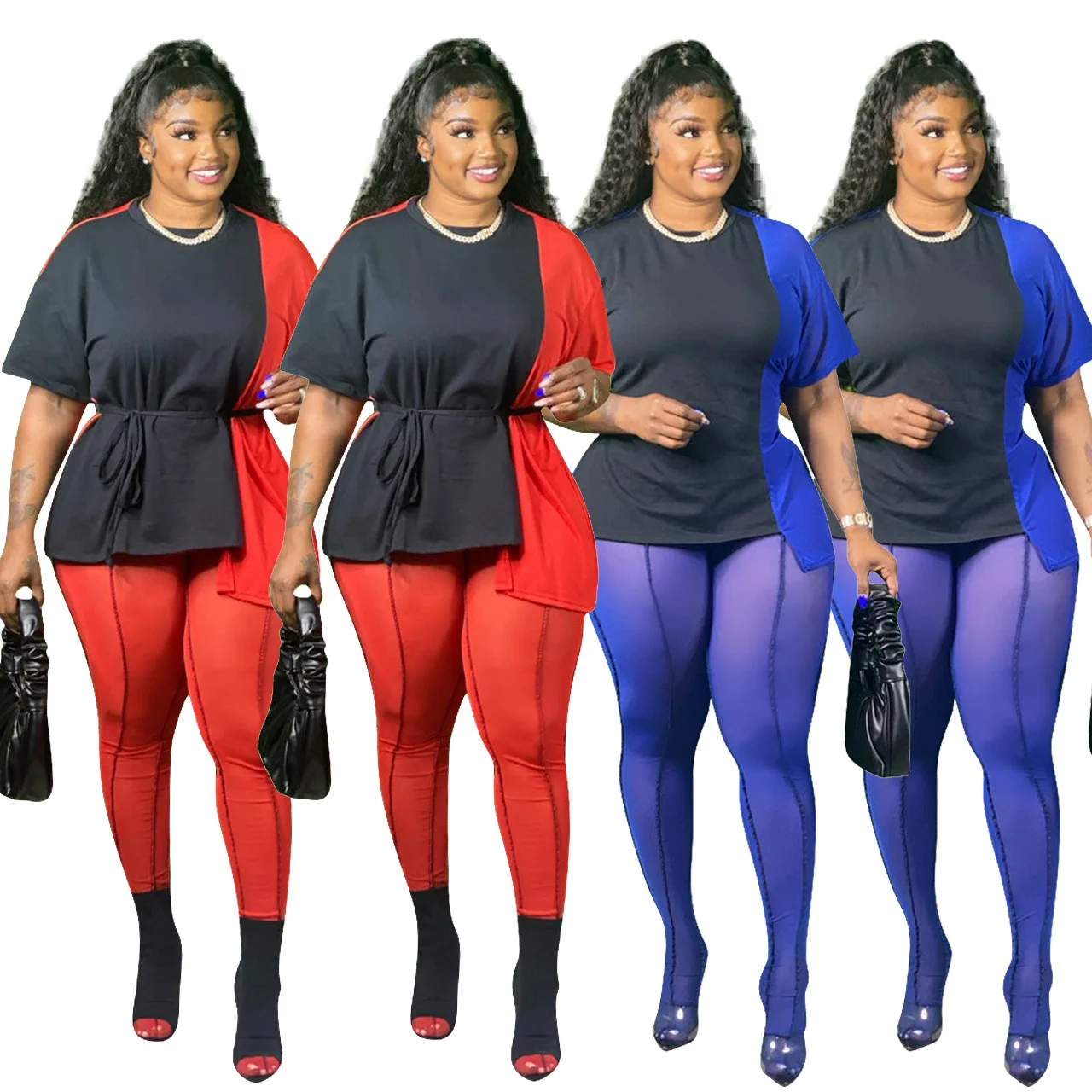 

10301-MX75 contrast color plus size women clothing jumpsuits women sehe fashion