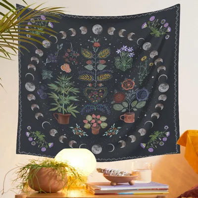 

YOUJU RTS New list printing sun moon phases floral hippie tarot bohemian decor psychedelic wall art hanging tapestry