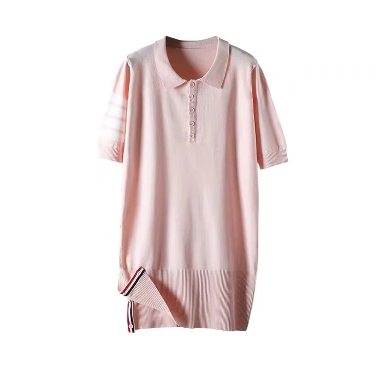 

Custom Cotton Knit Polo Neck Short Sleeve Dress Summer Women, Customized color