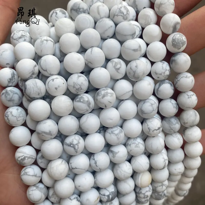 

Matte Natural White Howlite Round Stone Beads Gemstone Loose Beads For Jewelry Making Bracelet, White color