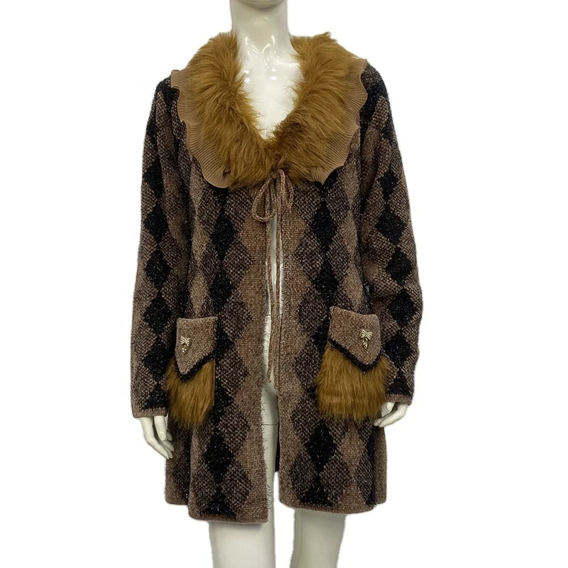 

Top quality coat women's luxury faux fur coat plus size knitted cardigan for women