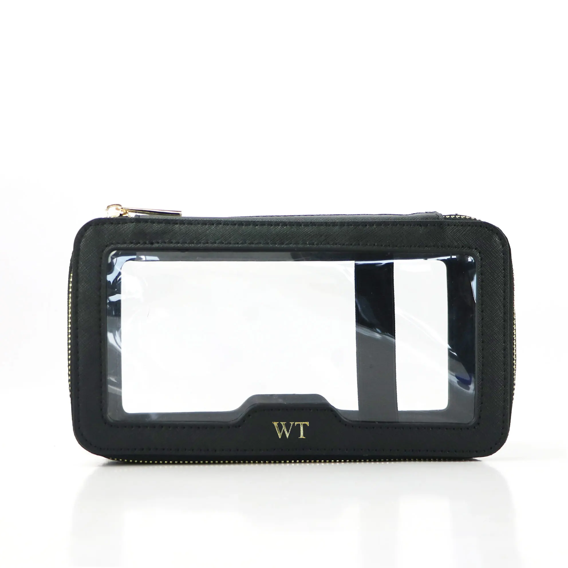 

Personalized saffiano leather makeup bag cosmetic pvc transparent cosmetic bag, Black , nude or custom