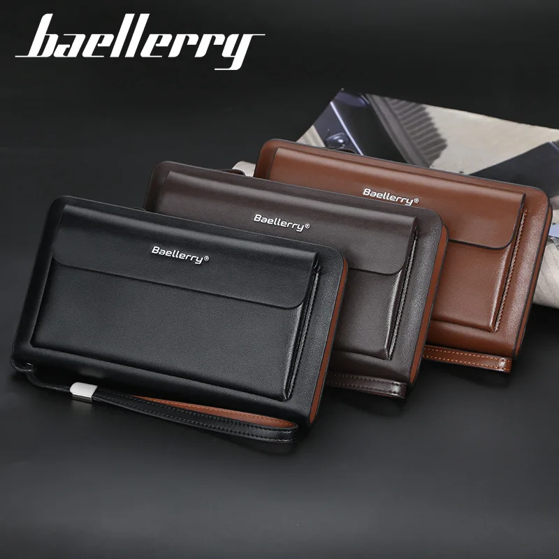 

2021 designer wallets famous brands baellerry wallets leather men credit card holder pu long luxury leather wallet for men, Black, dark/light coffee