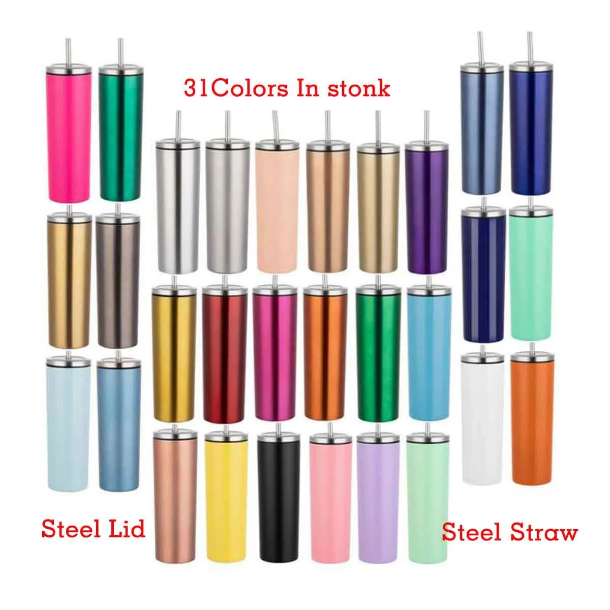 

Factory Wholesale 20oz skinny straight stainless steel tumbler double wall vacuum insulated with steel lid and steel straw