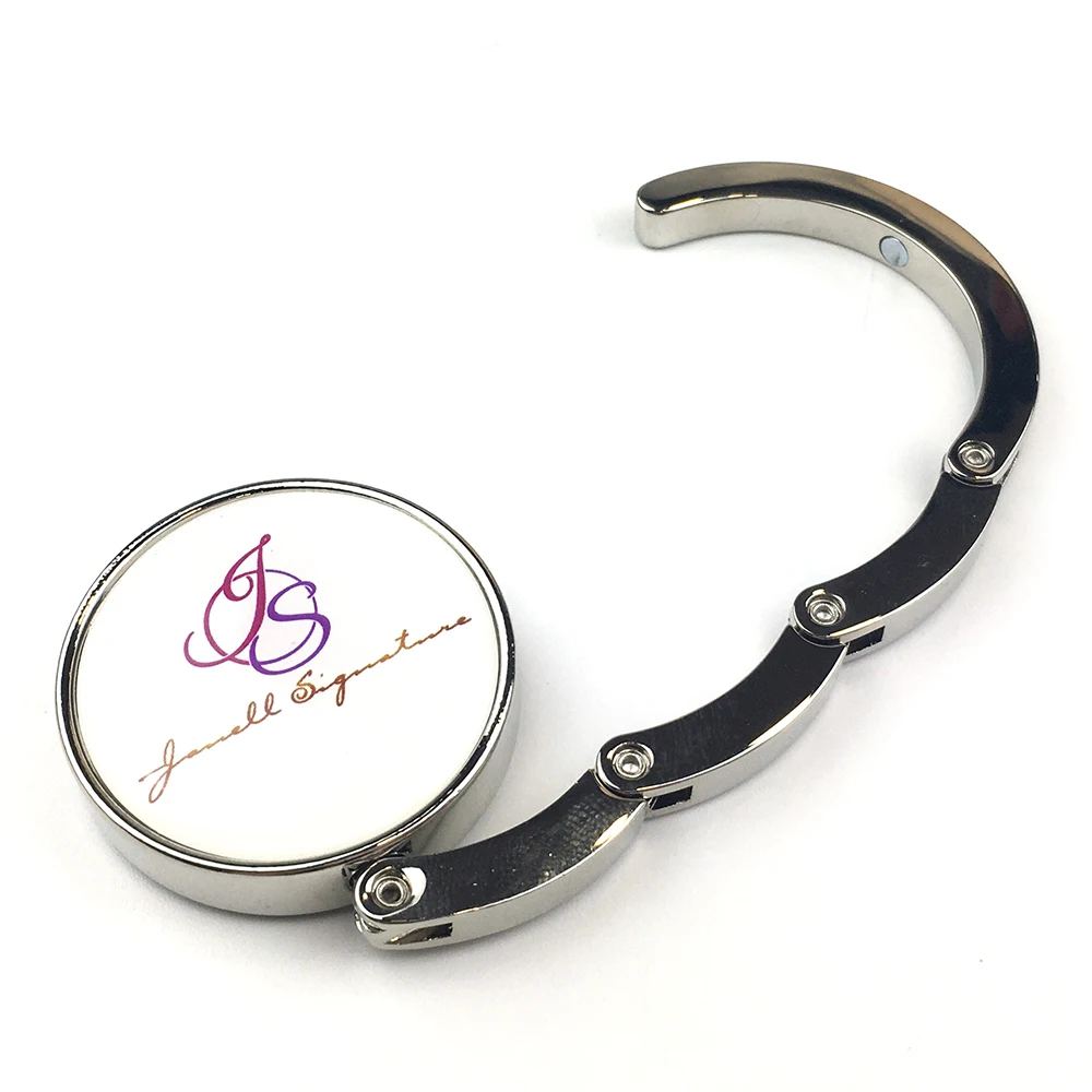 

Hot sale Customized Your Logo Fashion Lady Bag Hanger Folding Purse Hooks For Table