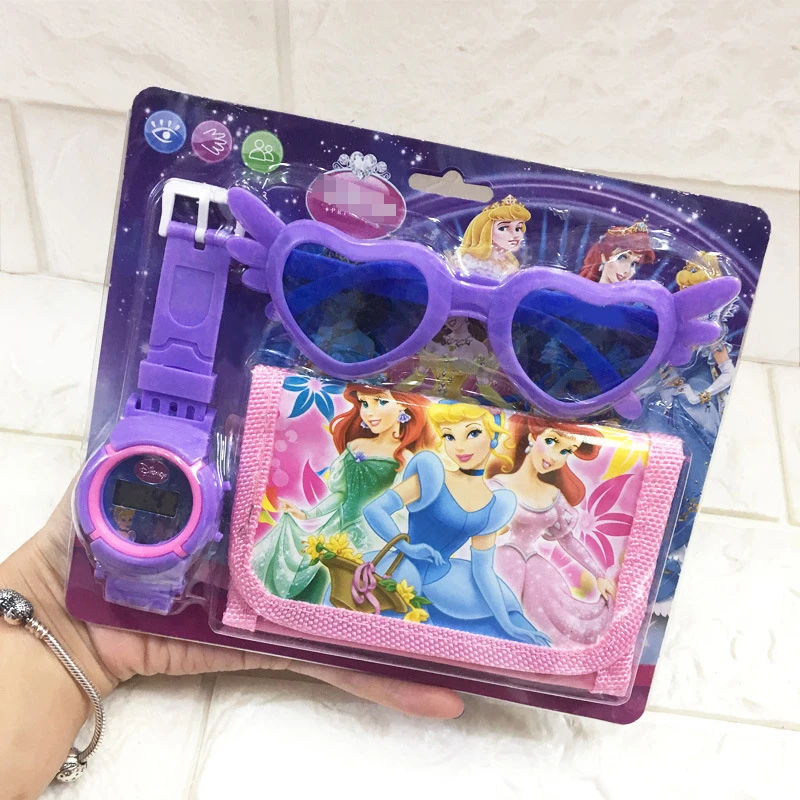 

Fashion Children Cartoon Watch +Wallet+Glasses Set Super hero Watches Students Birthday Gifts Quartz Princess kids Watches, Picture shows