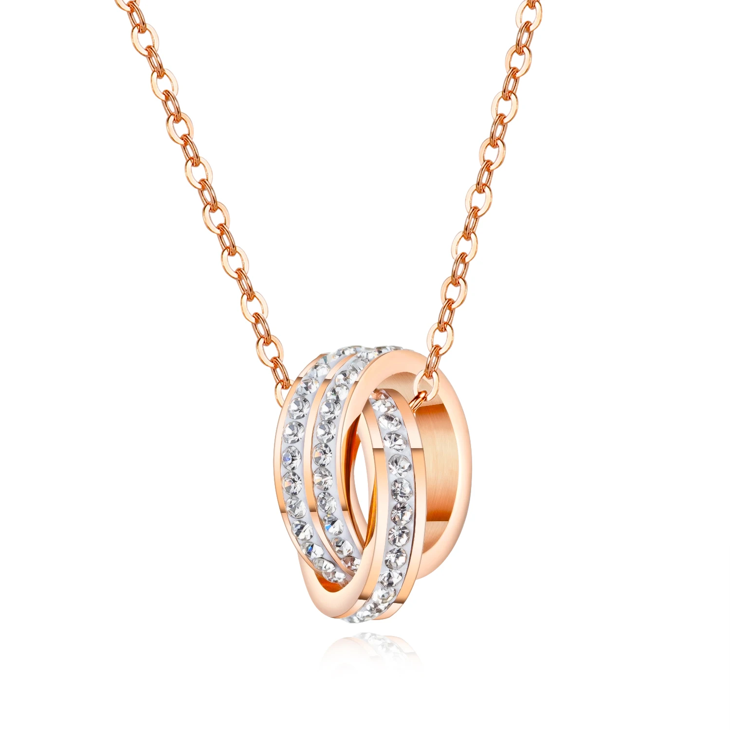 

Wholesale Popular Diamond Double Ring Vendors Womens Necklace Jewlery Pendant, Rose gold,customized color