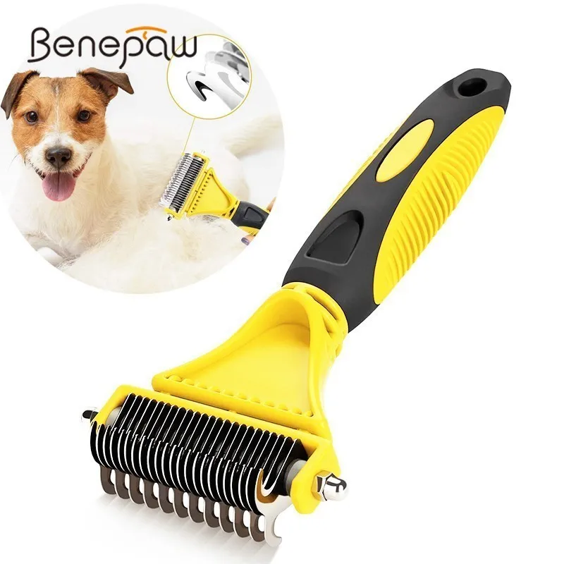 

Benepaw Safe Dog Dematting Comb Pet Hair Brush Grooming 2 Sided Professional Undercoat Rake For Easy Mats & Tangles Removing Cat
