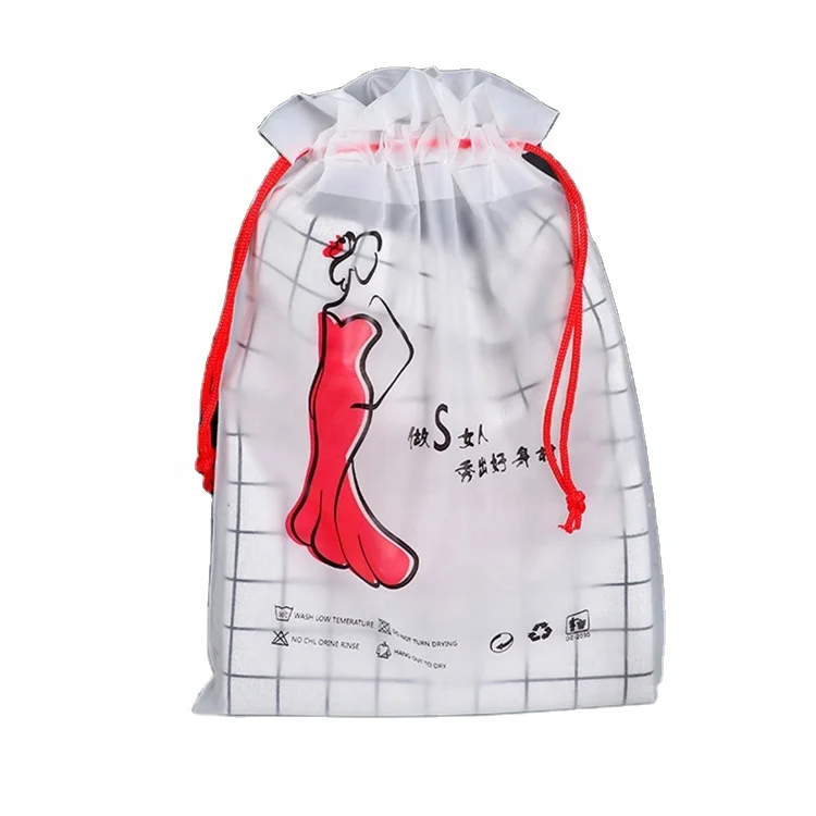 

Custom Logo Double Layers Heavy Duty Packaging Clothing Clear EVA Plastic Drawstring Bag, Translucence