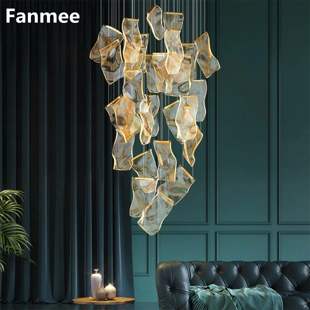 

Luxury LED Chandeliers Lighting Postmodern Paper Aluminum Acrylic Pendant Hanging Lamps Bedroom Living Room Light Lustre Fixture