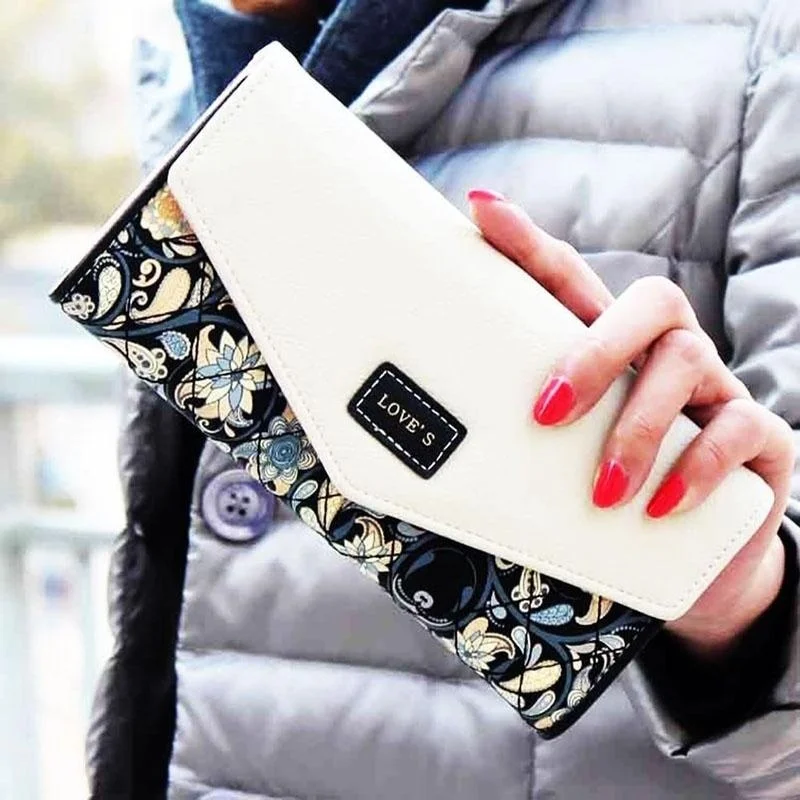 

Women Lady Leather Clutch Flower Envelope Long Wallet Card Holder Purse Handbag, Black, green, purple, pink, blue