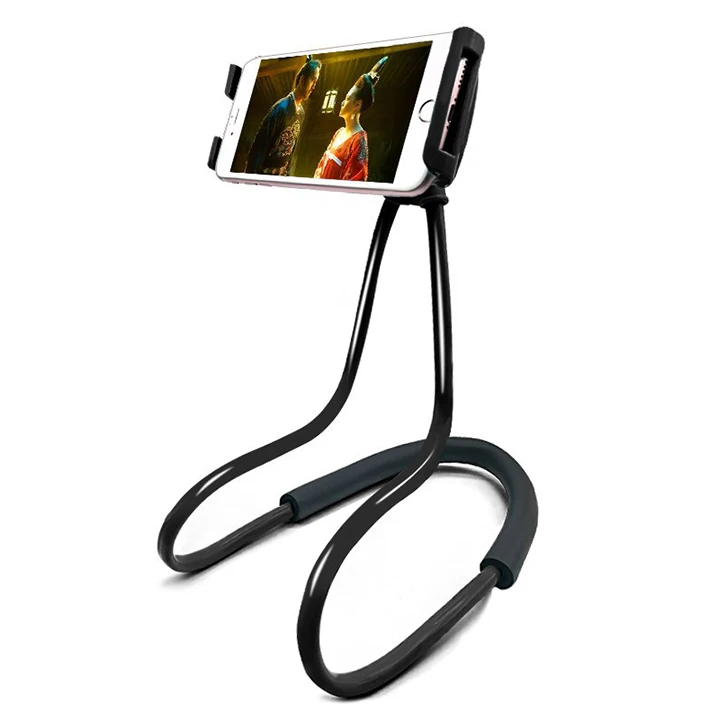 

Universal Hanging Neck-Style Portable Mobile Phone Bracket Desktop Cell Phone Stand Holder Lazy People, Silver black