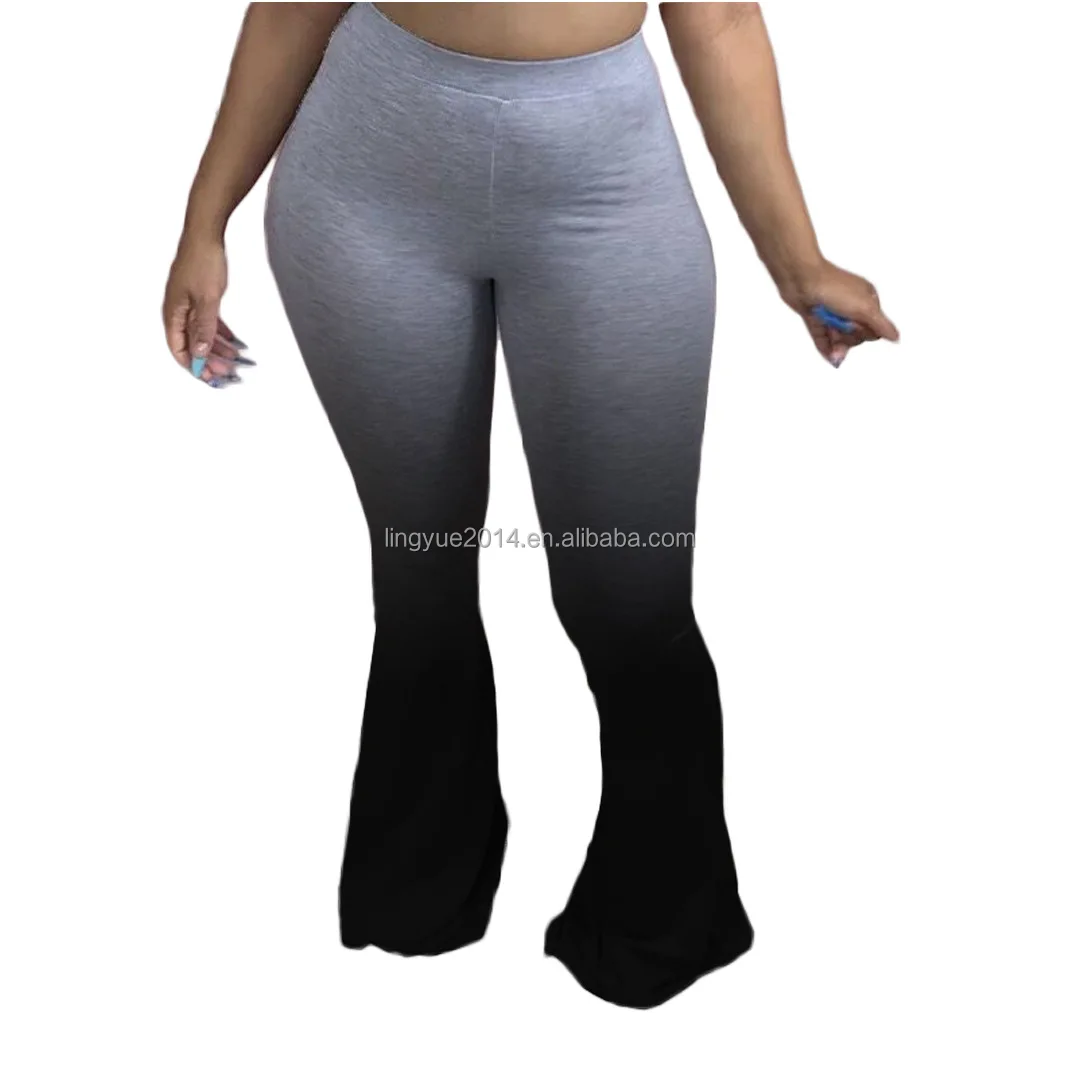 

Streetwear Cotton Blend Gradient Trousers Women Elastic Wide Leg Bell Bottom Leggings Yoga Jogger Plus Size Flare Pants