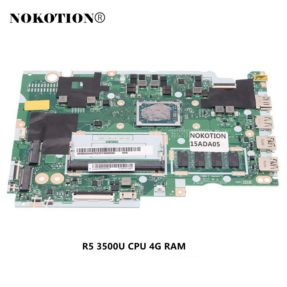 

GS450 GS550 GS750 NM-C821 5B20S44375 For Lenovo Ideapad 3 15ADA05 laptop motherboard R5 3500U CPU 4G RAM DDR4