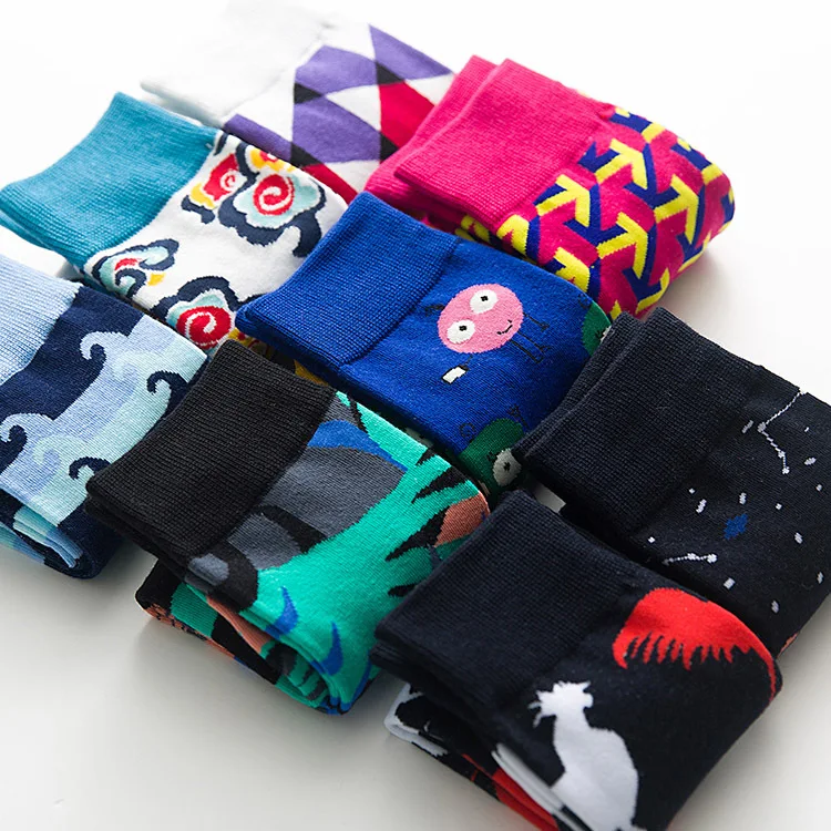 

2021 Manufacturer new design novel pattern fancy custom logo high quality fashion men business dress socks, Custom color
