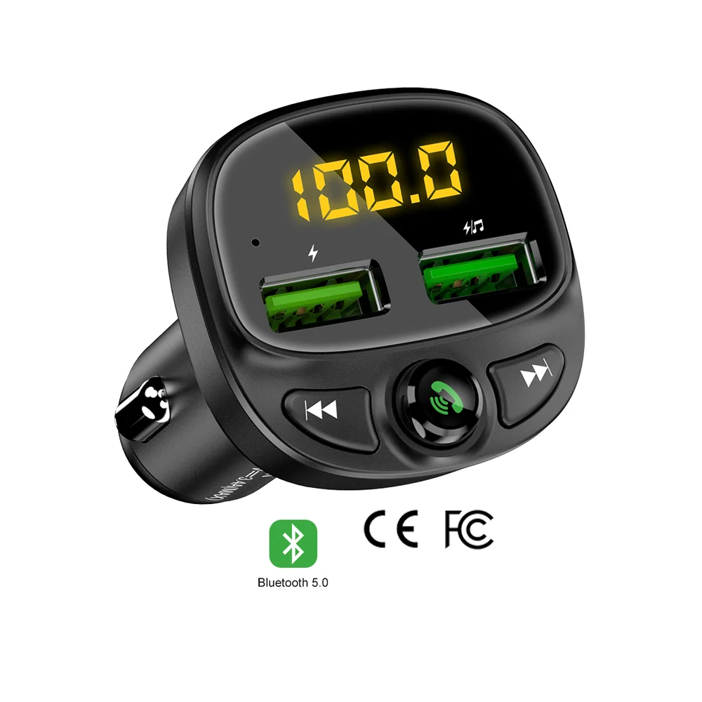

Free Shipping 1 Sample OK CE FCC Car kit FM Transmitter Car Dual usb Charger With MP3 player Car Charger Custom