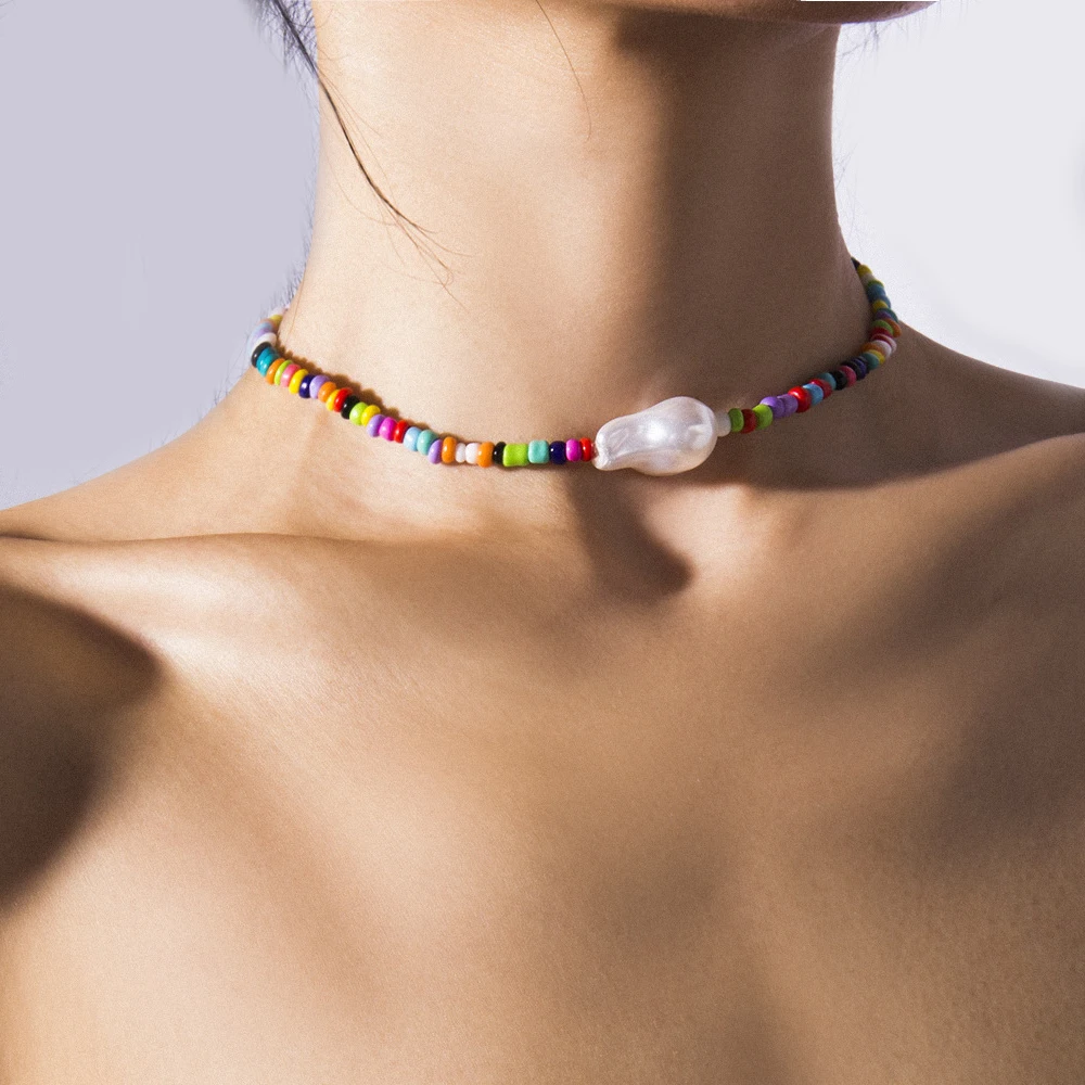 

JUHU beach fresh water pearl necklace jewelry baroque Beads pearl necklace Clasp For Women Party wedding necklace, Gold