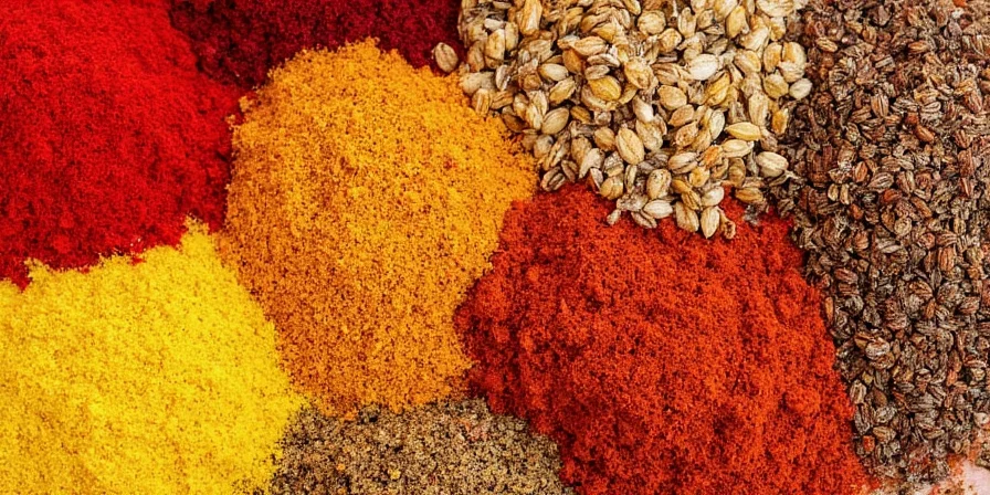 Assorted Indian spices in colorful bowls