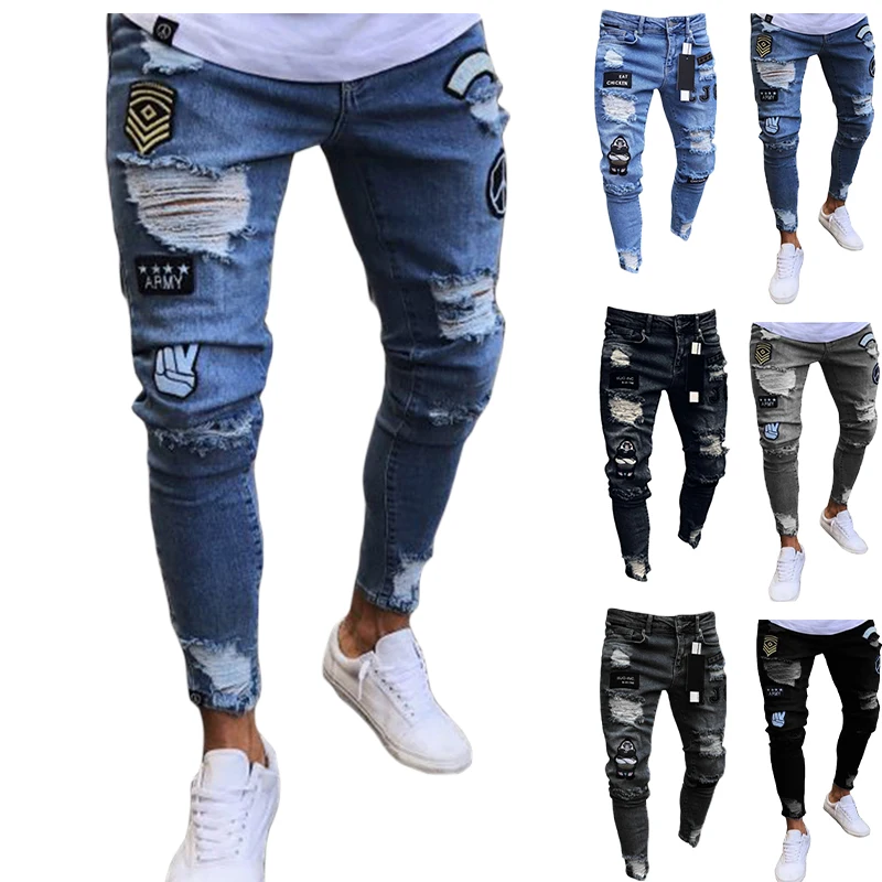 

2022 New Arrivals Jeans Hommes High Quality Casual Ripped Denim Skinny Distressed Men's Jeans, Picture shows