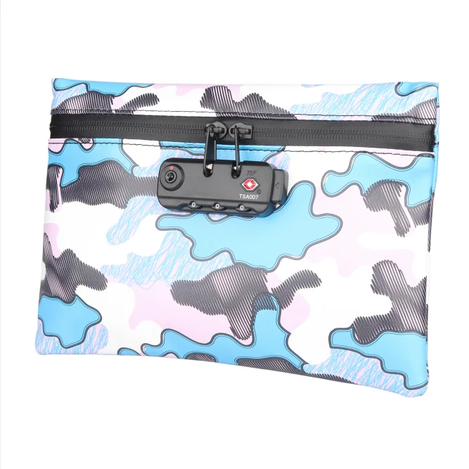 

Custom Pattern Carbon Lined Weed Stash with combo lock Printed Smell Proof Bag