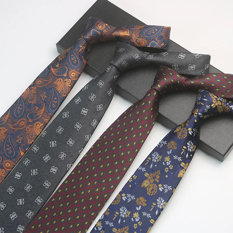 High End 1200 Needles Business Necktie for Men Floral Pattern Striped Tie for Wedding Parties