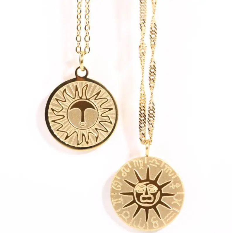 

18k gold plated necklace Tarot Sun moon Pendant Titanium steel necklace stainless sweater chain