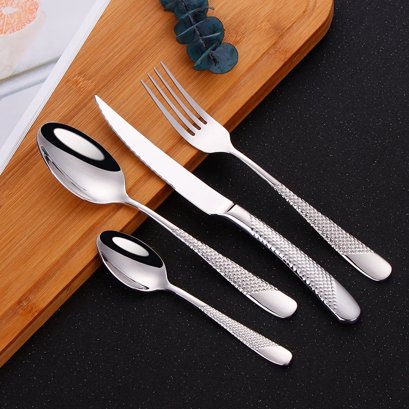 

Luxury Shiny 304 Stainless Steel Royal Flatware Cutlery Set Silverware Gold Plated Tableware, Silver/gold