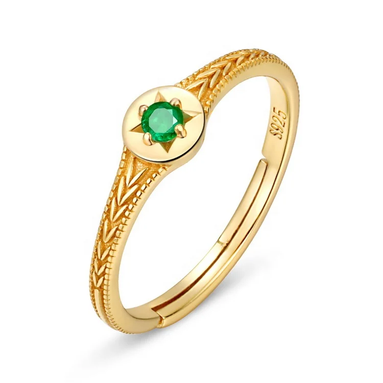 

Sterling silver north starburst ring gold plated emerald women signet ring