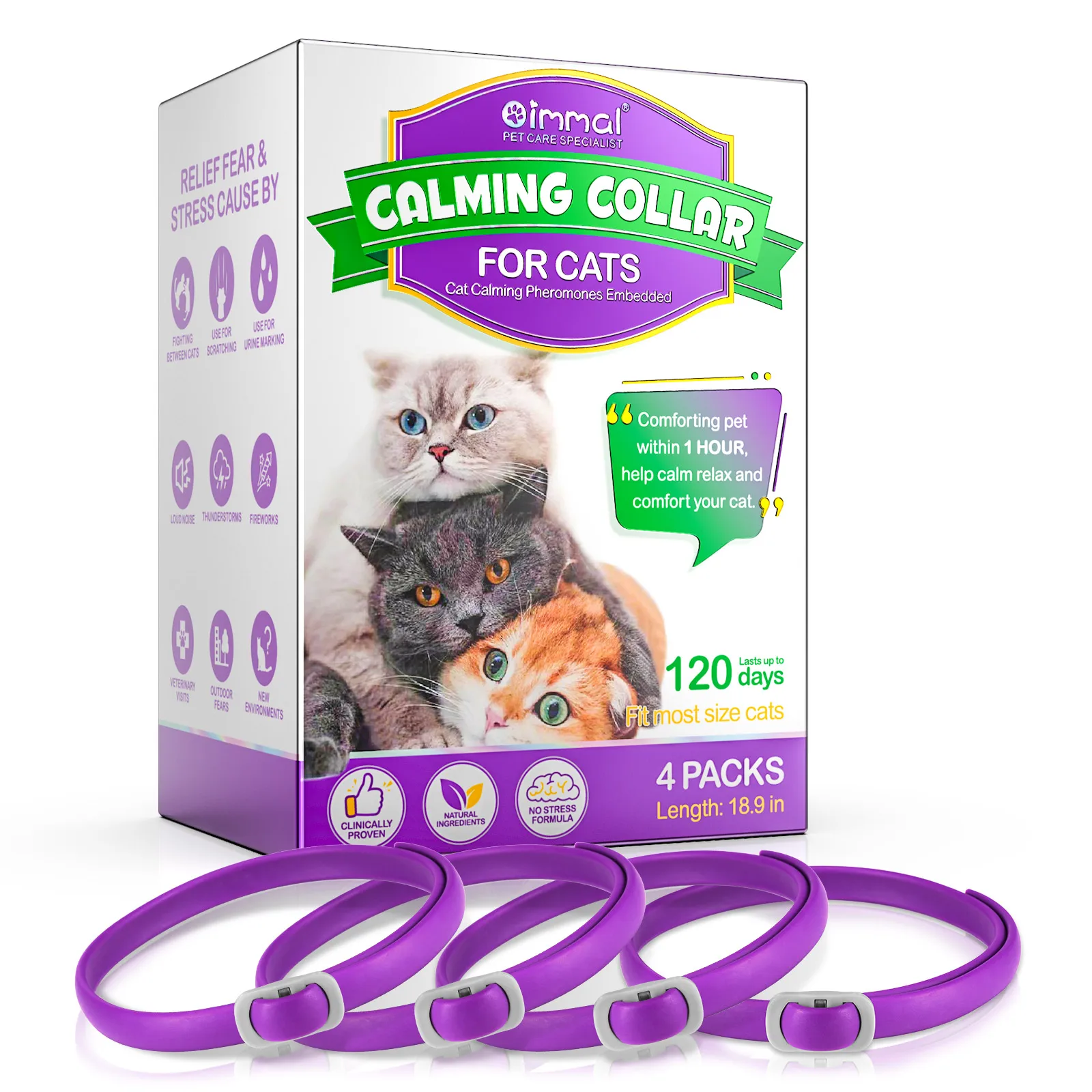 

OIMMAI custom new design natural waterproof pheromone anxiety relief pet collars cat calming collarcalming collar for cats