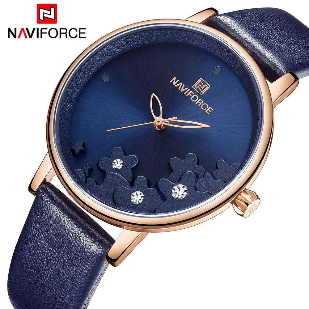 

NAVIFORCE 5012 Women Fashion Blue Quartz Watch Lady Leather Watchband High Quality Casual Waterproof Wristwatch Gift, 4 colors